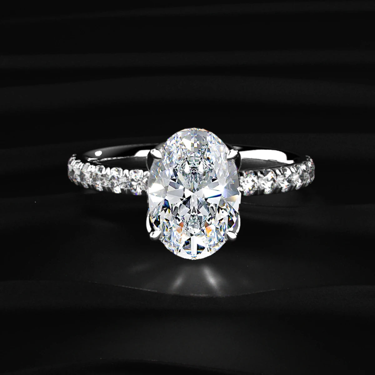 Oval Solitaire Shape Floral Ring With Pave Band | Earthly Jewels