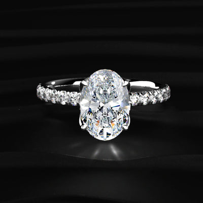 Oval Solitaire Shape Floral Ring With Pave Band | Earthly Jewels