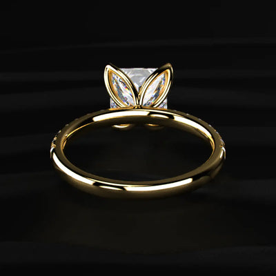 Princess Cut Solitaire Floral Ring With Pave Band | Earthly Jewels