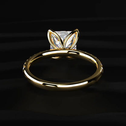 Princess Cut Solitaire Floral Ring With Pave Band | Earthly Jewels