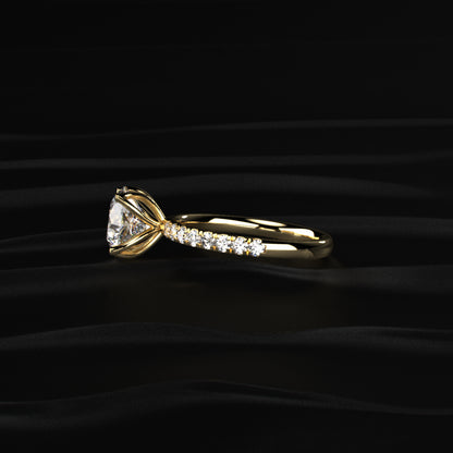 Round Solitaire Shape Floral Ring With Pave Band