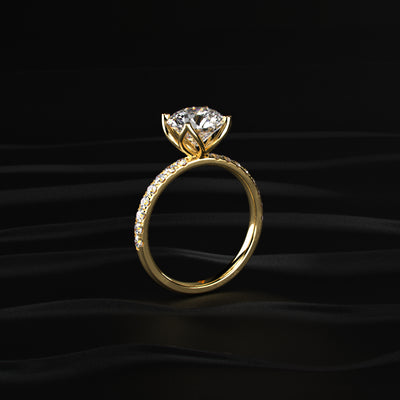 Round Solitaire Shape Floral Ring With Pave Band | Earthly Jewels