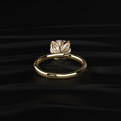 Round Solitaire Shape Floral Ring With Pave Band | Earthly Jewels