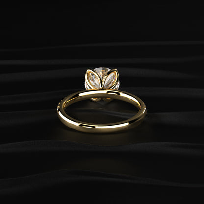 Round Solitaire Shape Floral Ring With Pave Band