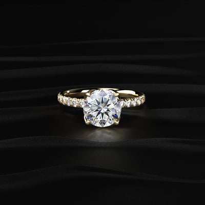 Round Solitaire Shape Floral Ring With Pave Band | Earthly Jewels