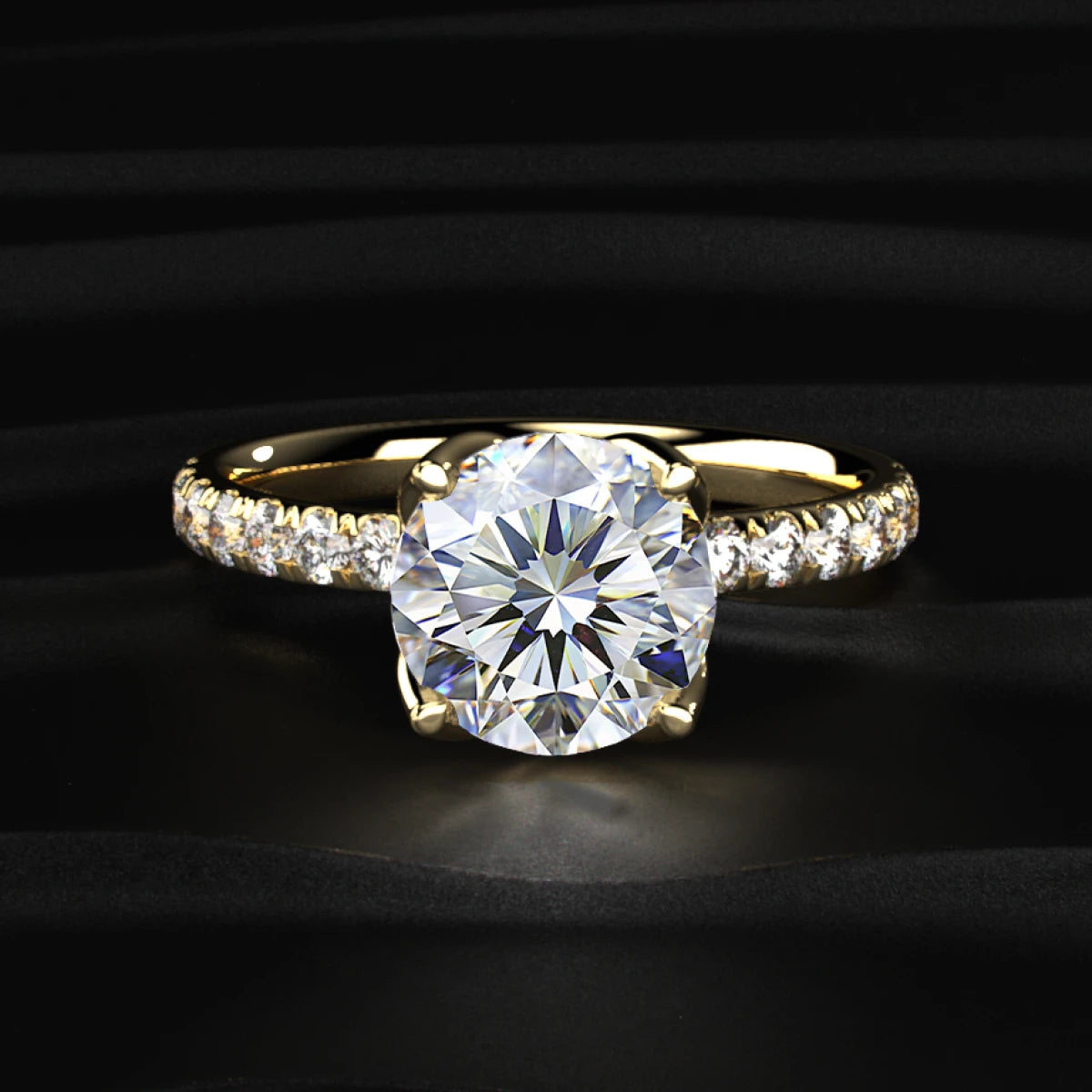 Round Solitaire Shape Floral Ring With Pave Band | Earthly Jewels