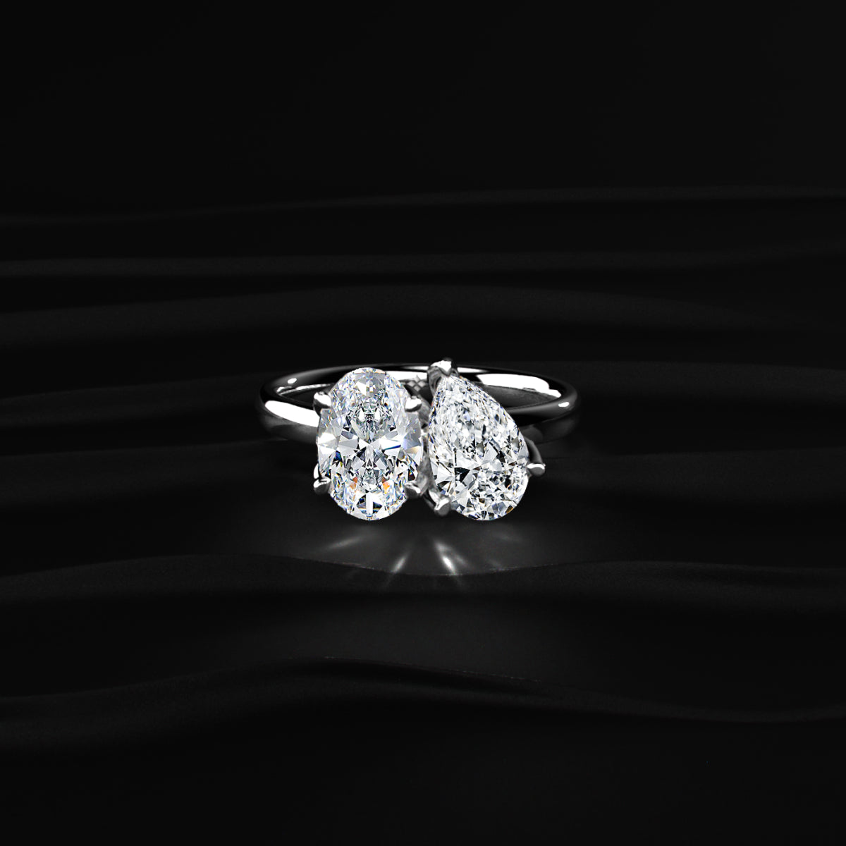 Oval And Pear Solitaire Floral Toi Et Moi Ring