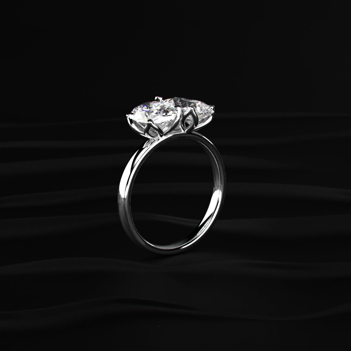 Oval And Pear Solitaire Floral Toi Et Moi Ring