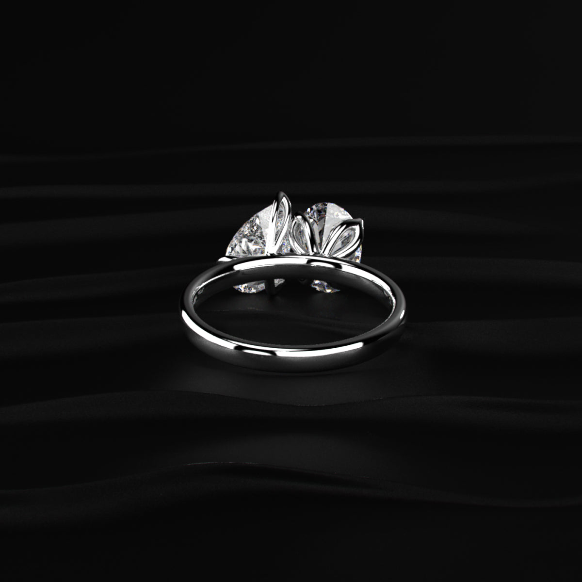 Oval And Pear Solitaire Floral Toi Et Moi Ring