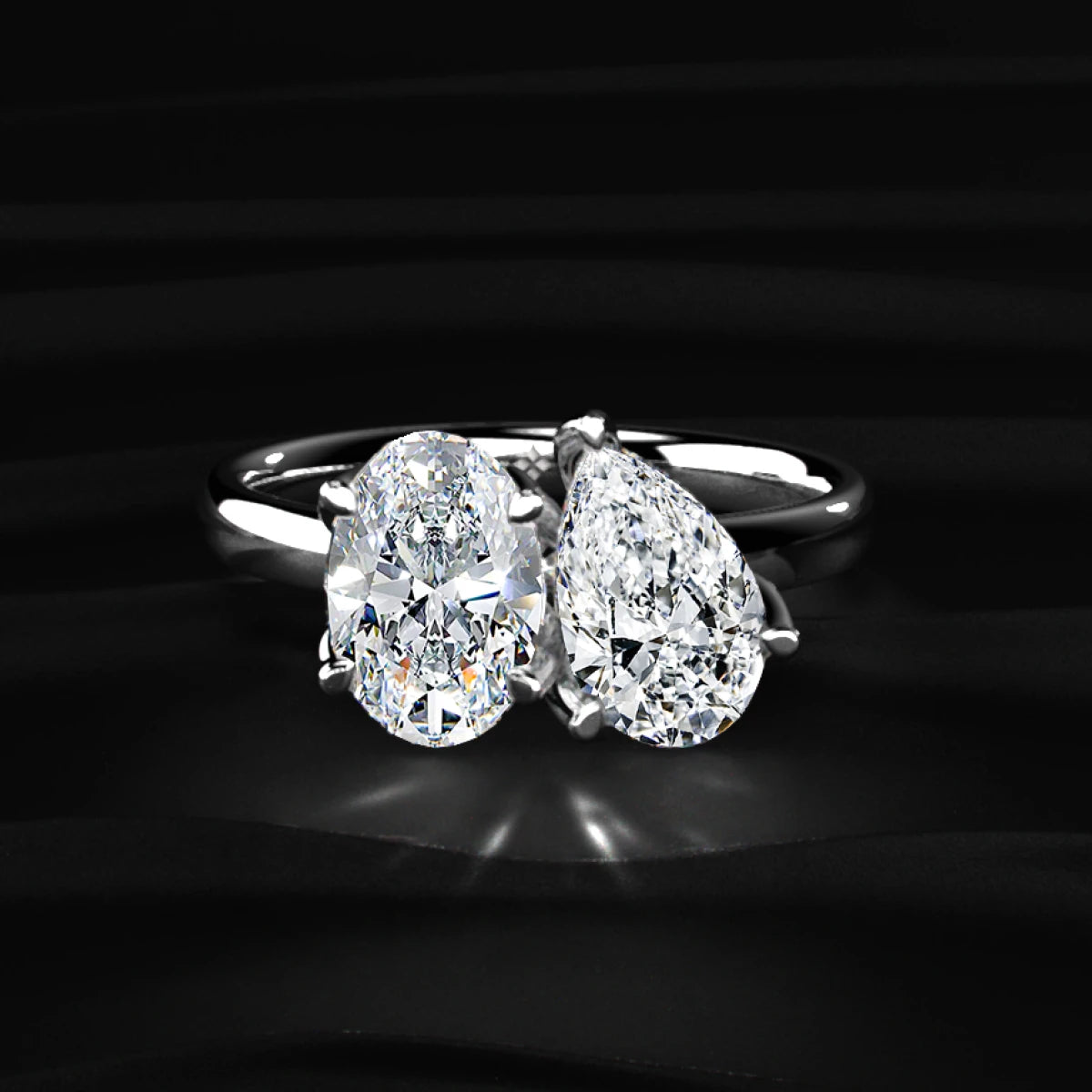 Oval And Pear Solitaire Floral Toi Et Moi Ring | Earthly Jewels
