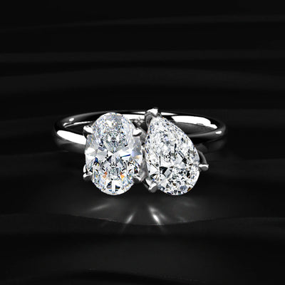 Oval And Pear Solitaire Floral Toi Et Moi Ring | Earthly Jewels