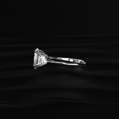 Oval Diamond Triology Ring In Floral Setting With Side Pear | Earthly Jewels
