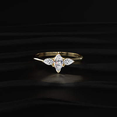 Marquise Diamond Ring With Pear Side Stones | Earthly Jewels
