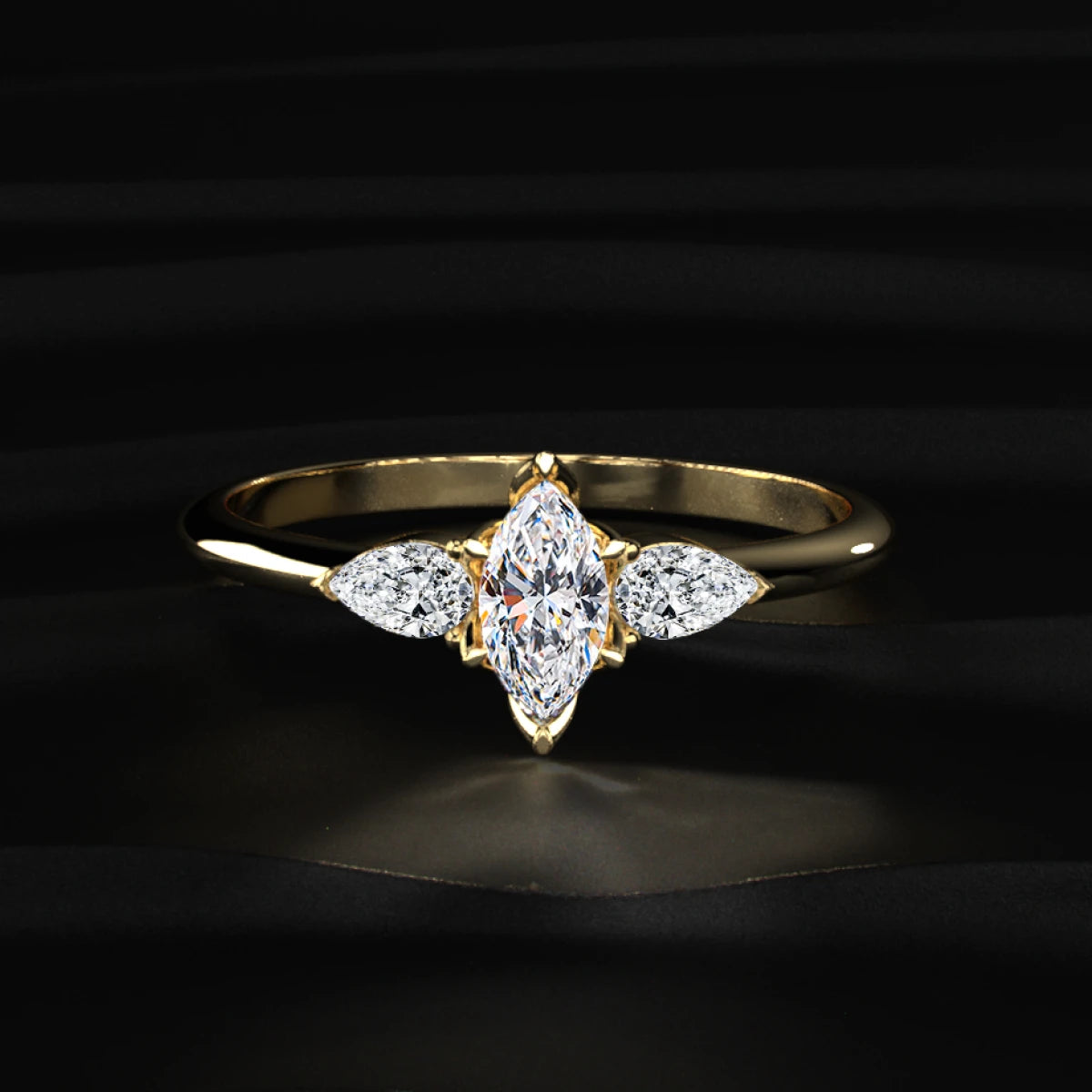 Marquise Diamond Ring With Pear Side Stones | Earthly Jewels