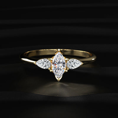 Marquise Diamond Ring With Pear Side Stones | Earthly Jewels