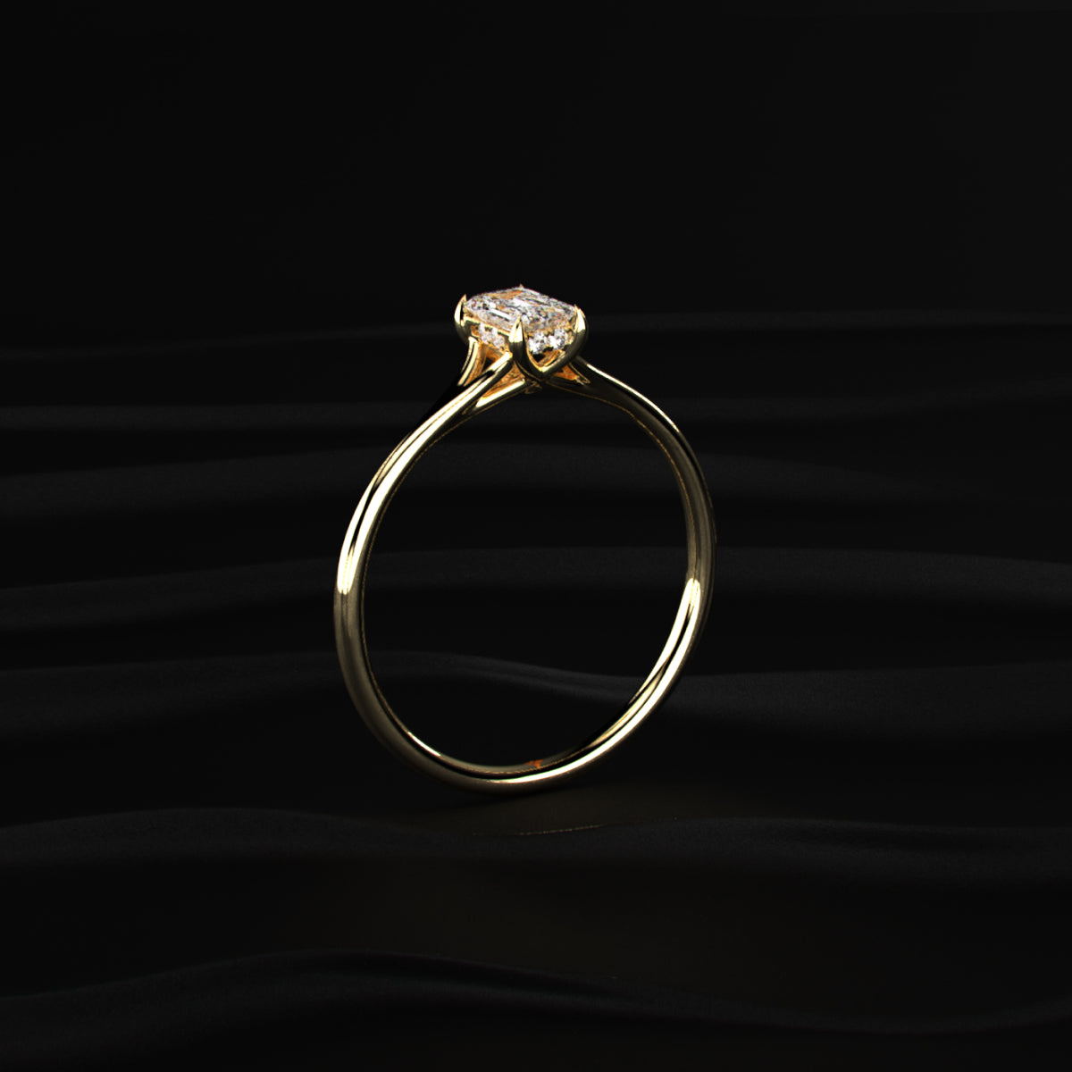 Emerald Cut Split Shank Ring