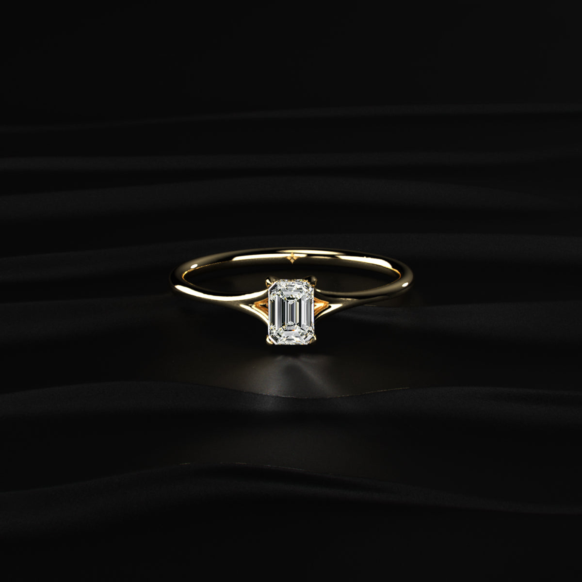 Emerald Cut Split Shank Ring