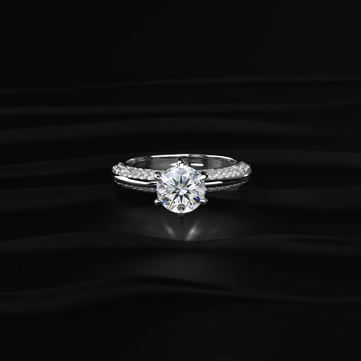 Round Solitaire Engagement Milgrain Pave Band | Earthly jewels