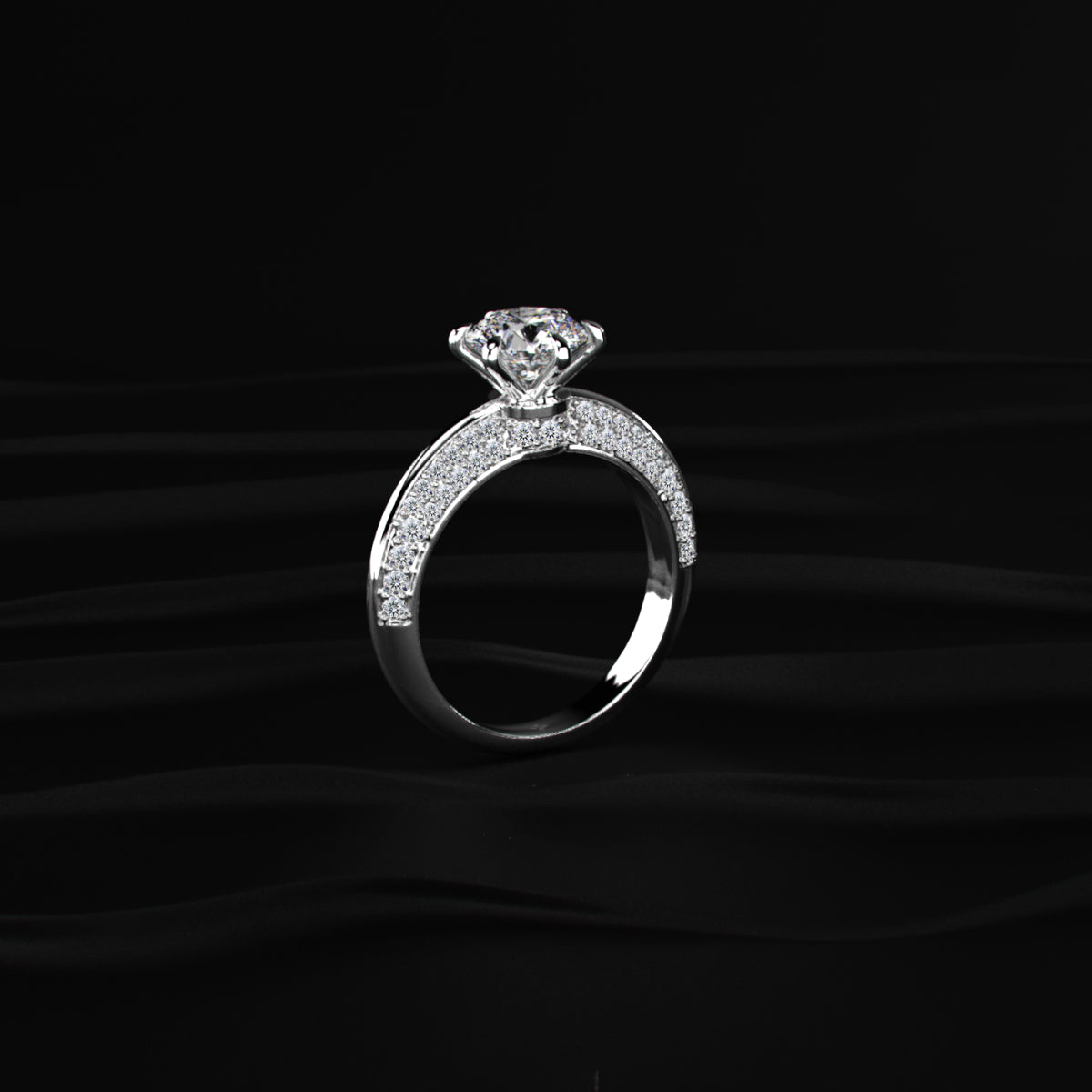 Round Solitaire Engagement Milgrain Pave Band | Earthly jewels
