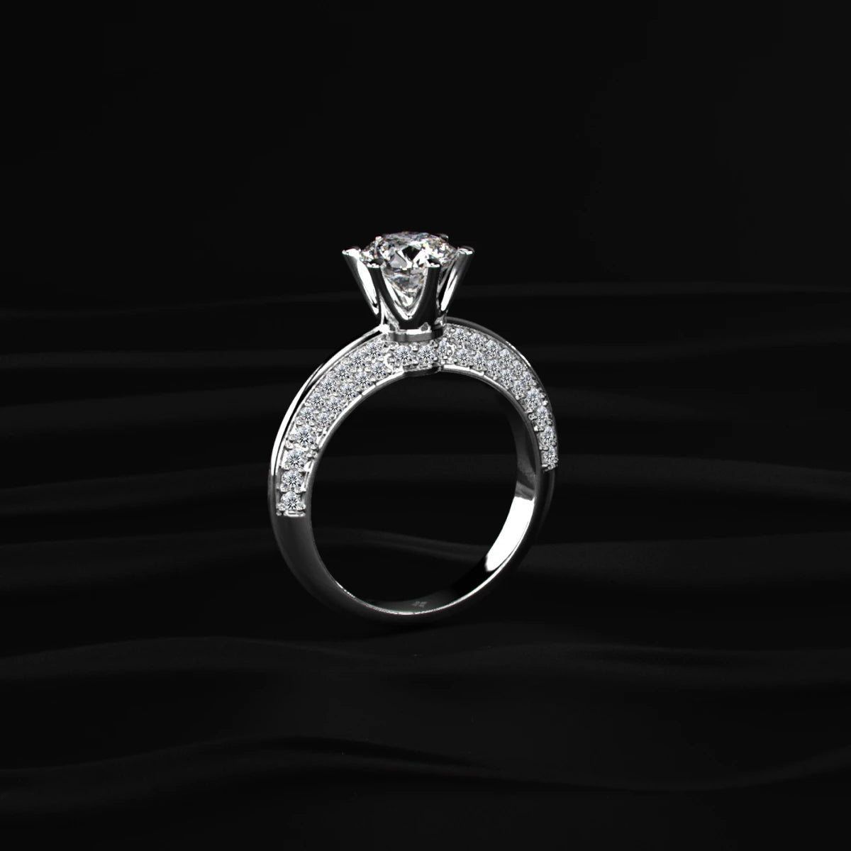 Round Solitaire Engagement Milgrain Pave Band | Earthly Jewels