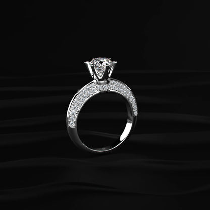 Round Solitaire Engagement Milgrain Pave Band | Earthly Jewels