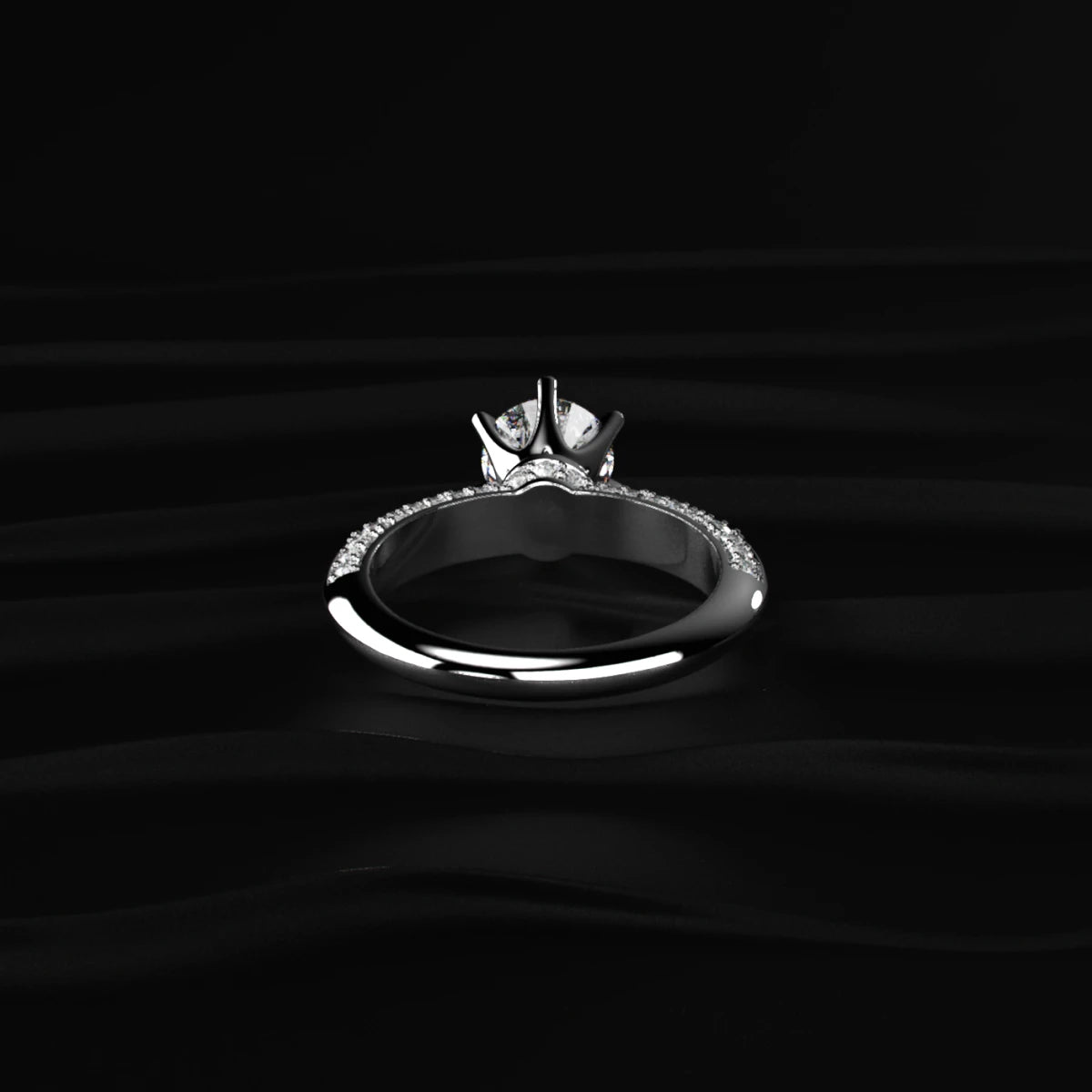 Round Solitaire Engagement Milgrain Pave Band | Earthly Jewels