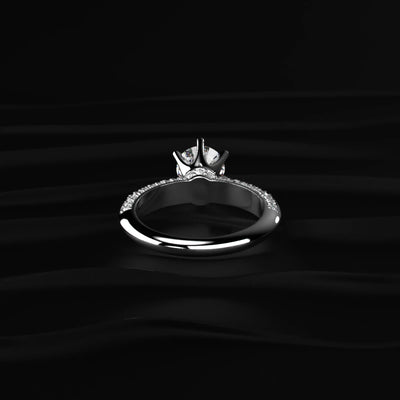 Round Solitaire Engagement Milgrain Pave Band | Earthly Jewels