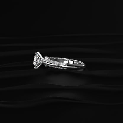 Round Solitaire Engagement Milgrain Pave Band | Earthly jewels