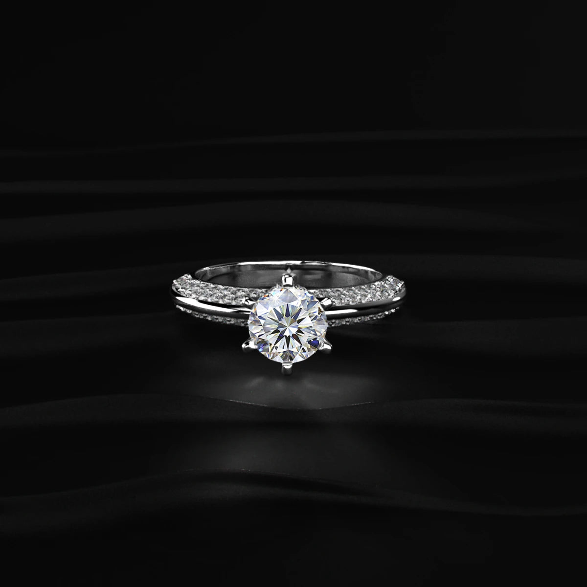 Round Solitaire Engagement Milgrain Pave Band | Earthly Jewels