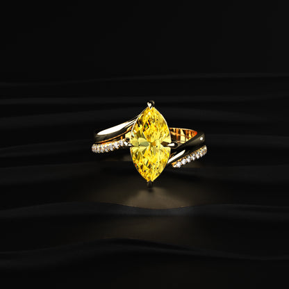 3 Carat Yellow Marquise Diamond Ring With Stack Ring