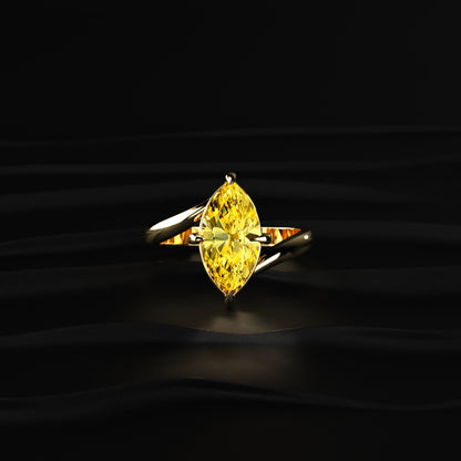 3 Carat Yellow Marquise Diamond Ring With Stack Ring