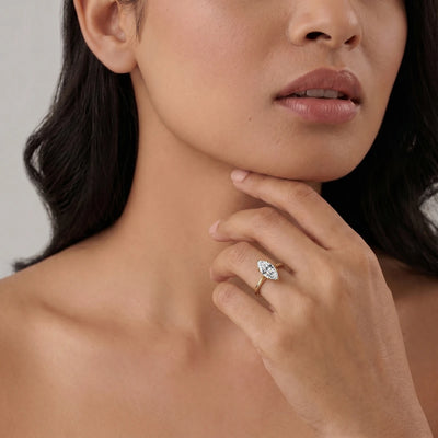 Marquise Solitaire Ring With Hidden Halo | Earthly Jewels | Model image