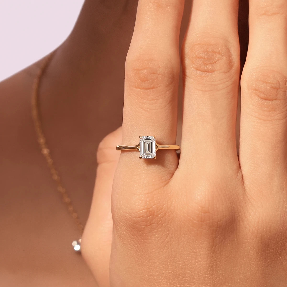 Emerald Solitaire Split Shank Engagement Ring | Earthly Jewels | Model Image