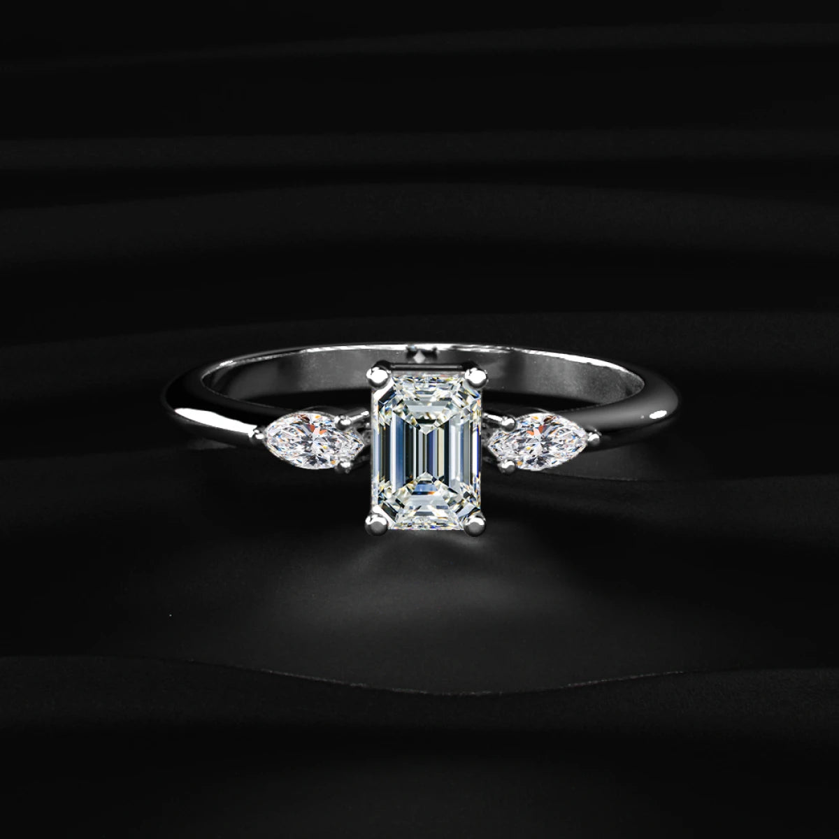 Emerald Cut with Marquise Side Diamonds Ring | Earthly Jewels