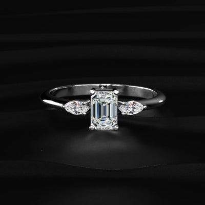 Emerald Cut with Marquise Side Diamonds Ring | Earthly Jewels