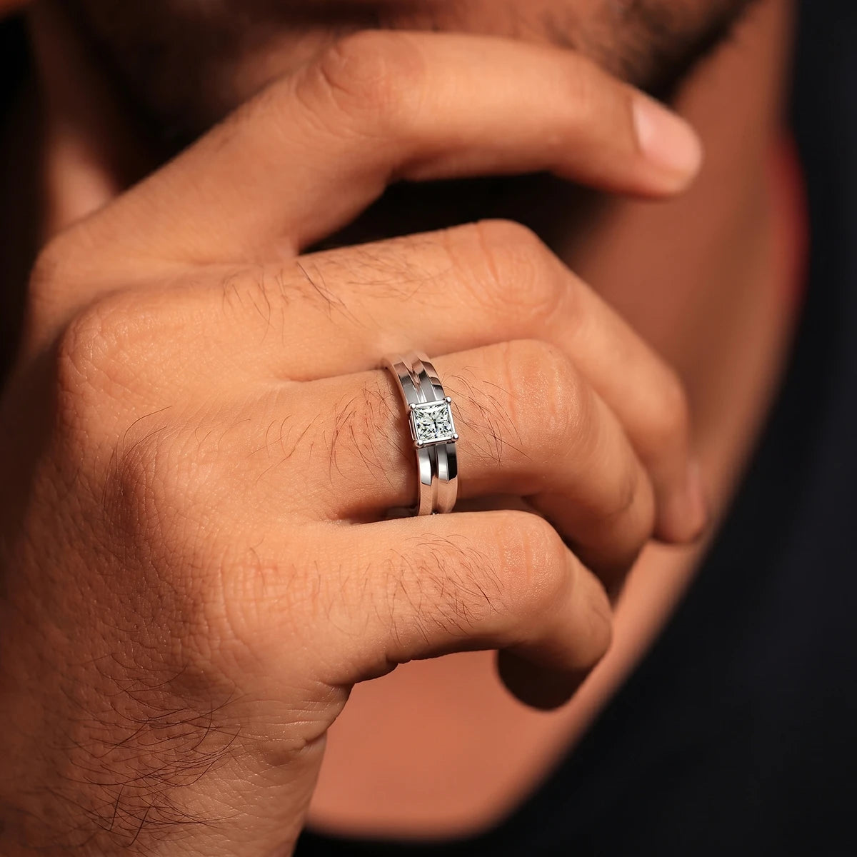 0.50 Ct Princess Men's Diamond Ring | Earthly Jewels | Model Image
