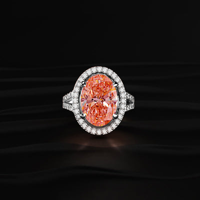 6 Carat Oval Pink Diamond Halo Engagement Ring | Earthly Jewels