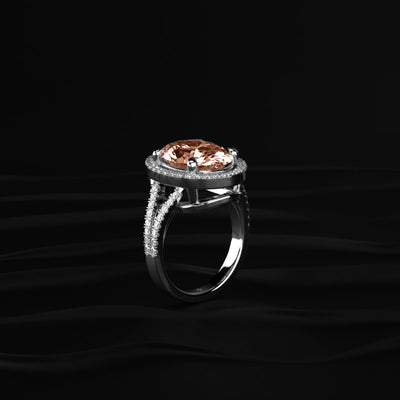 6 Carat Oval Pink Diamond Halo Engagement Ring | Earthly Jewels