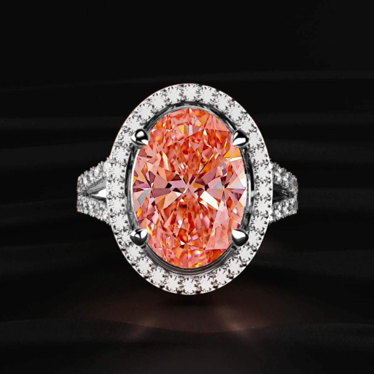 6 Carat Oval Pink Diamond Halo Engagement Ring | Earthly Jewels