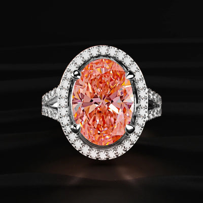 6 Carat Oval Pink Diamond Halo Engagement Ring | Earthly Jewels