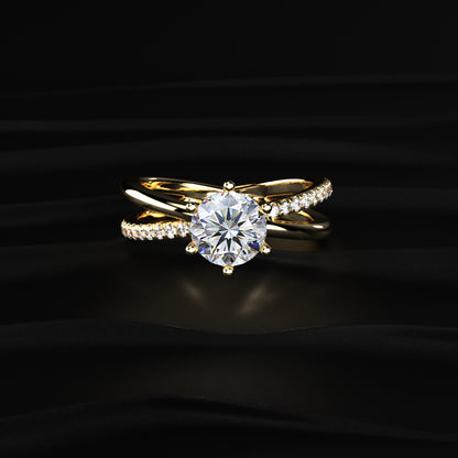 Round Diamond Ring With Crisscross Band | Earthly Jewels