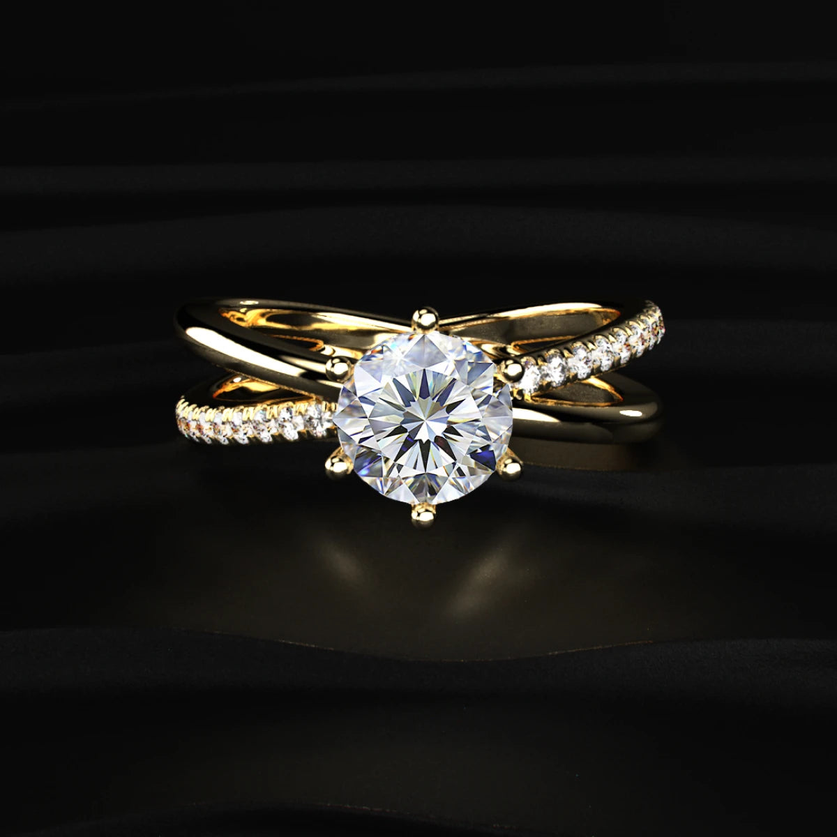 Round Diamond Ring With Crisscross Band | Earthly Jewels