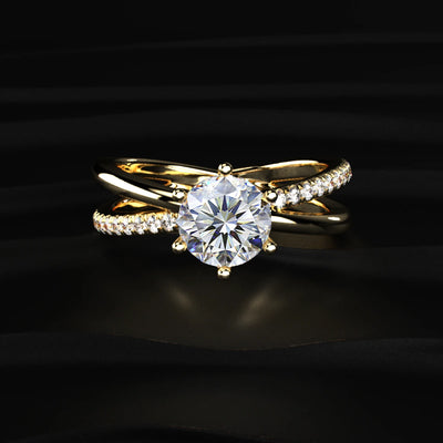 Round Diamond Ring With Crisscross Band | Earthly Jewels