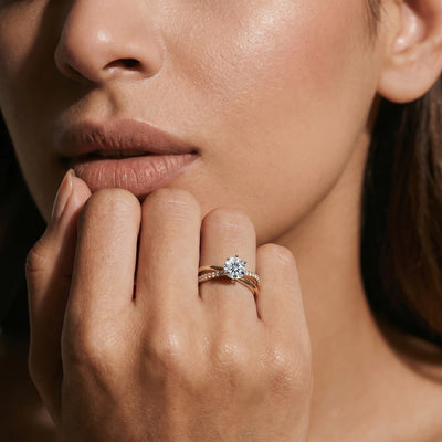 Round Diamond Ring With Crisscross Band | Earthly Jewels | Model image