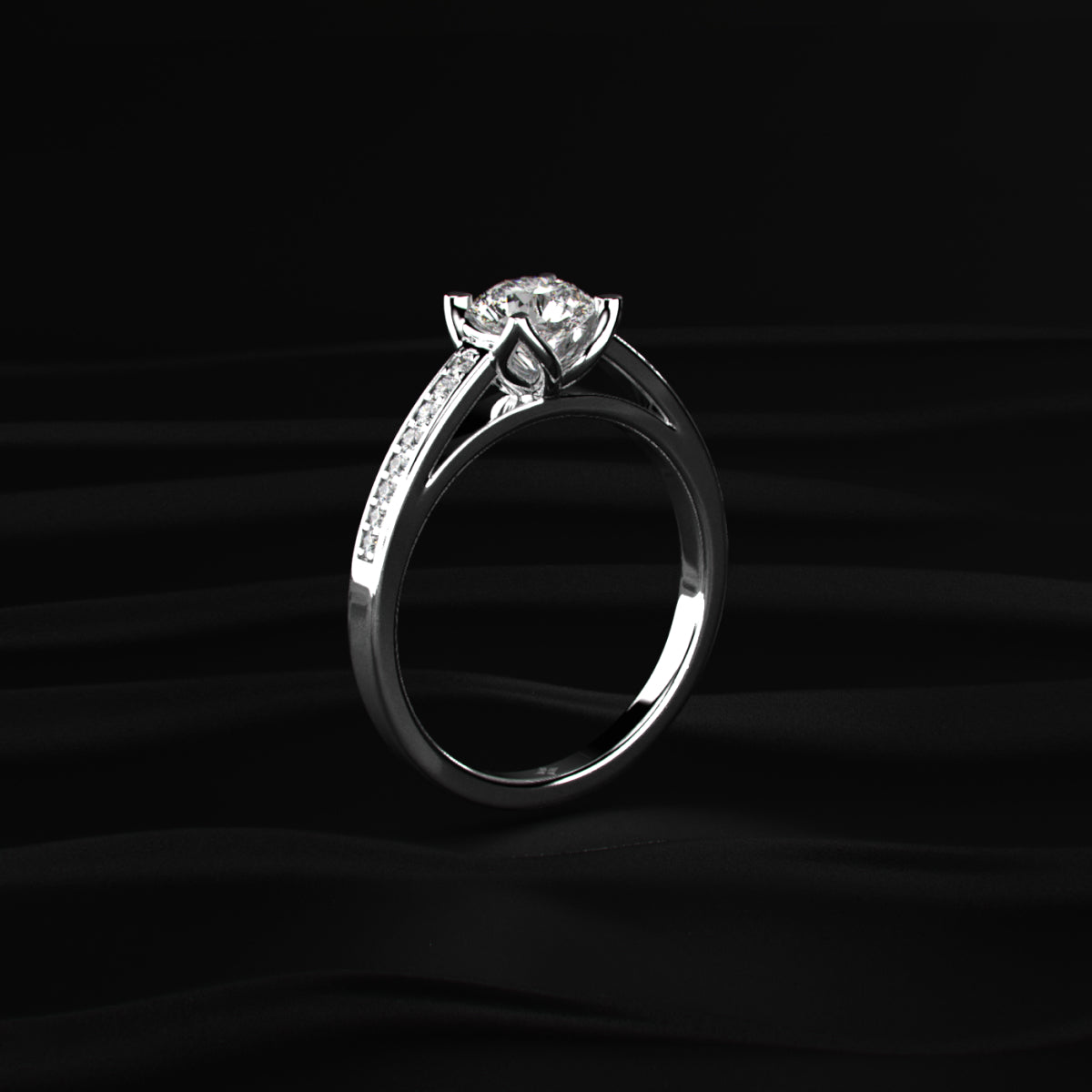 0.5 ct Round Diamond Pave Floral Prong Ring