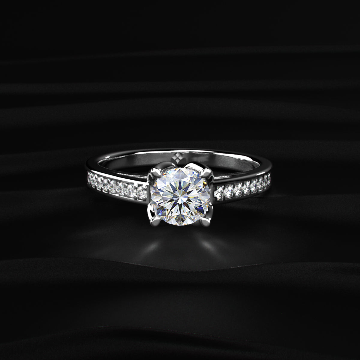 0.5 ct Round Diamond Pave Floral Prong Ring