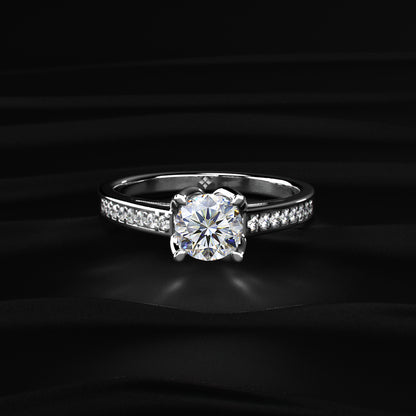 0.5 ct Round Diamond Pave Floral Prong Ring