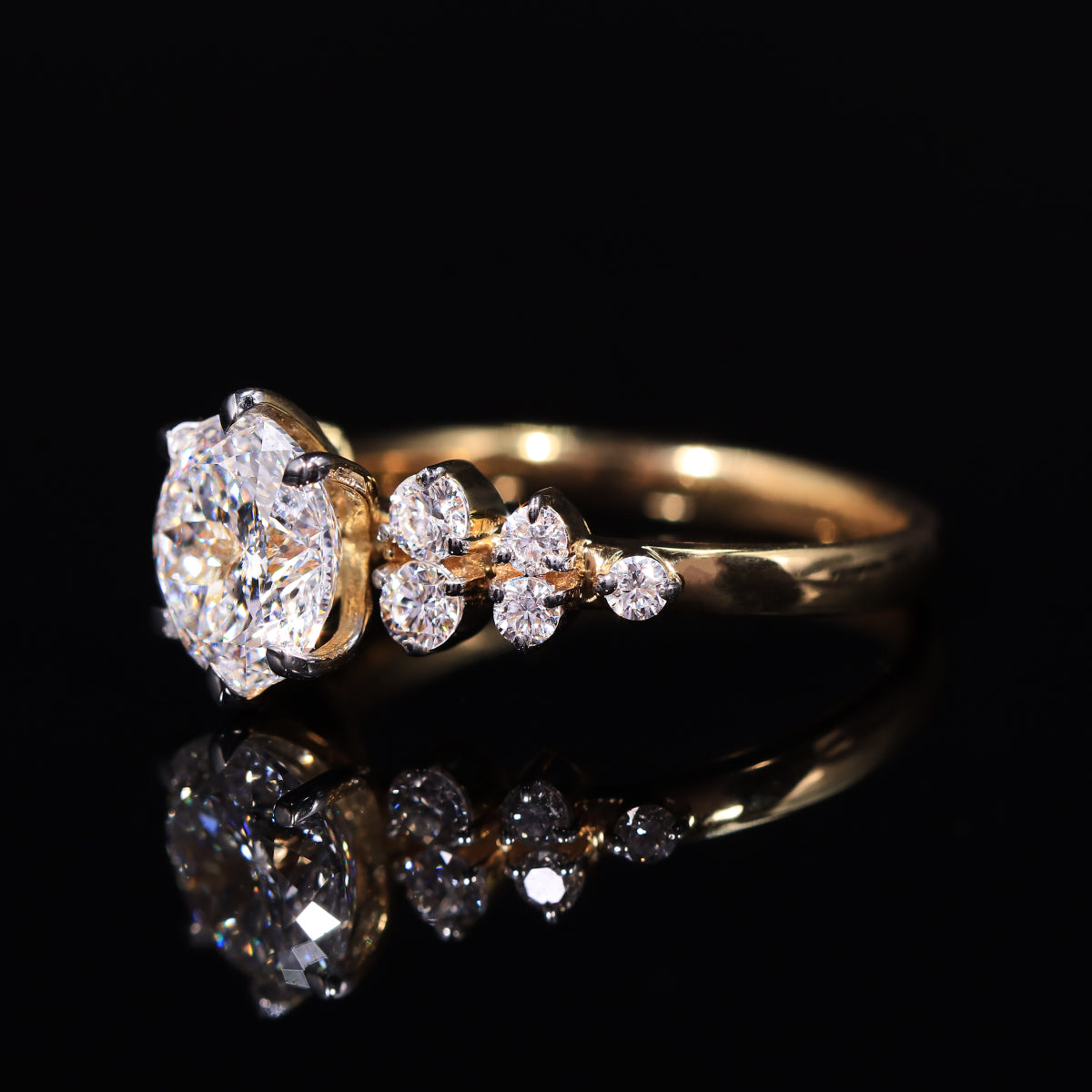 Portuguese Cut Engagement Ring With Accent Stones | Earthly Jewels
