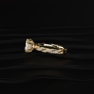 Octagon Diamond Solitaire Ring With Twisted Pave Band | Earthly Jewels