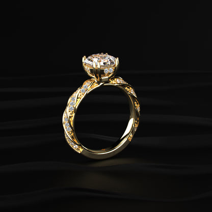Octagon Diamond Solitaire Ring With Twisted Pave Band | Earthly Jewels